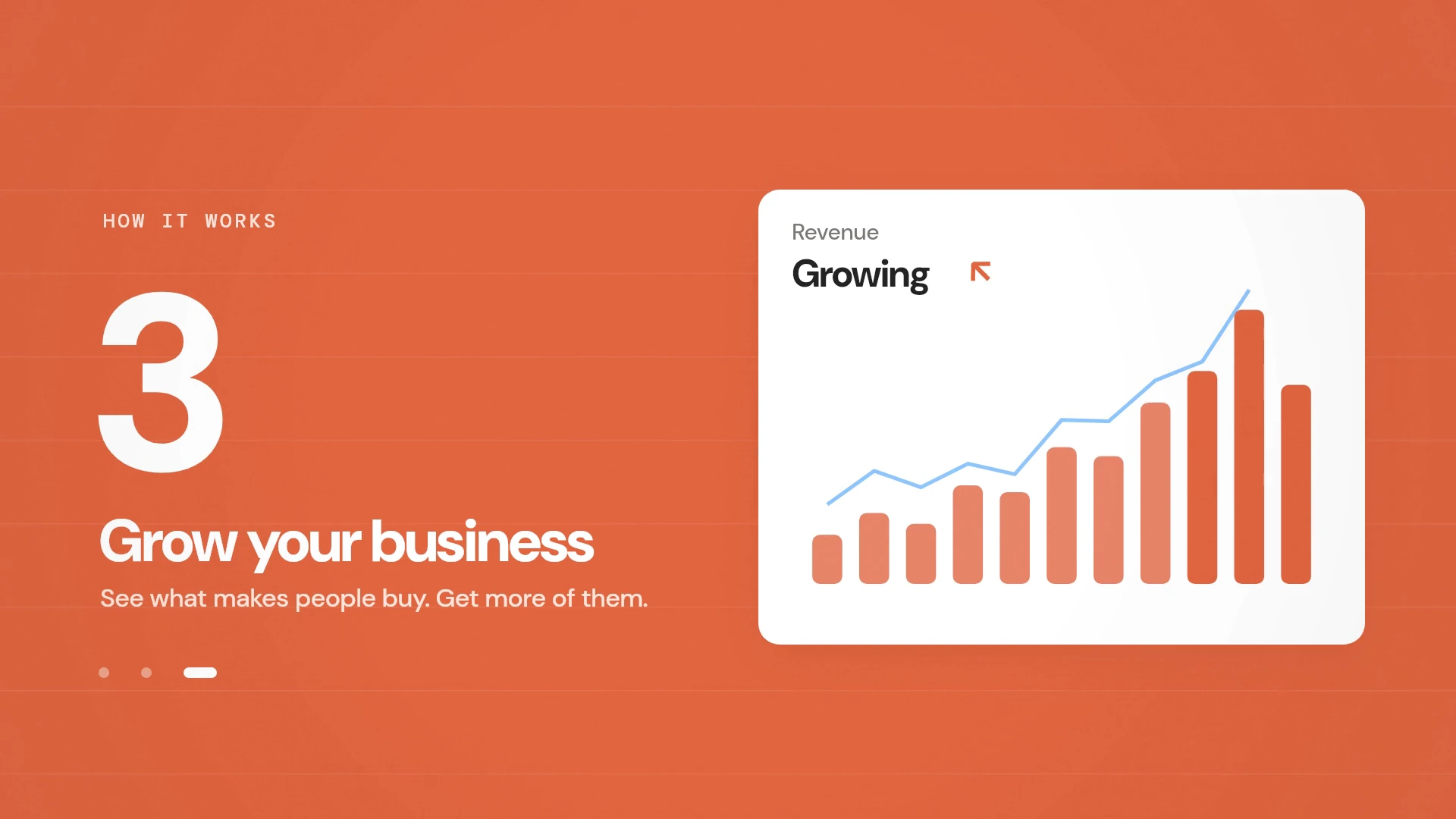 DataFast launch film: Grow your business, with an orange backdrop and a rising revenue chart
